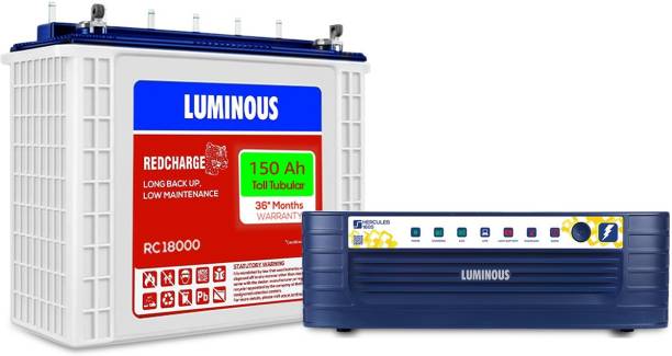 LUMINOUS Hercules 1600 Square Wave Inverter, RC 18000 150Ah Tall Tubular Battery Combo Square Wave Inverter