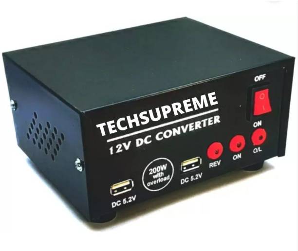 TechSupreme 12V DC to 220 AC Converter with Dual USB & Double Socket Power output up to 200W Square Wave Inverter