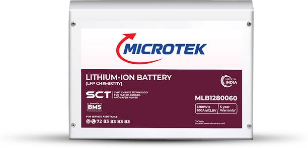 Mircotek Lithium-Ion Battery (12.8V/100Ah, 1280Wh) | Backup > 150 AH Lead Acid Battery | 5-Year Full Warranty with 60 Months Warranty Solar Compatible Lithium Ion