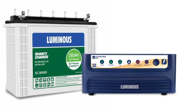 LUMINOUS Powersine 1100 Pure Sine Wave Inverter with SC 18060 150 Ah Tall Tubular Battery Pure Sine Wave Inverter