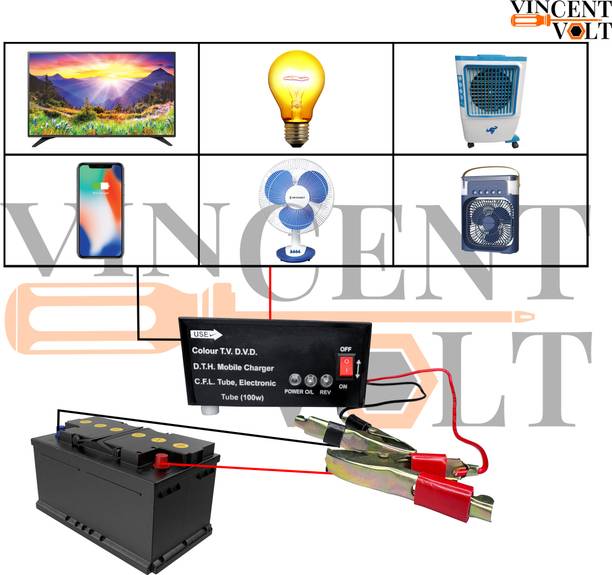 Vincentvolt 12 volt 100 watt DC to AC Converter with Two 240 volt Charging Output Metal Body Square Wave Inverter