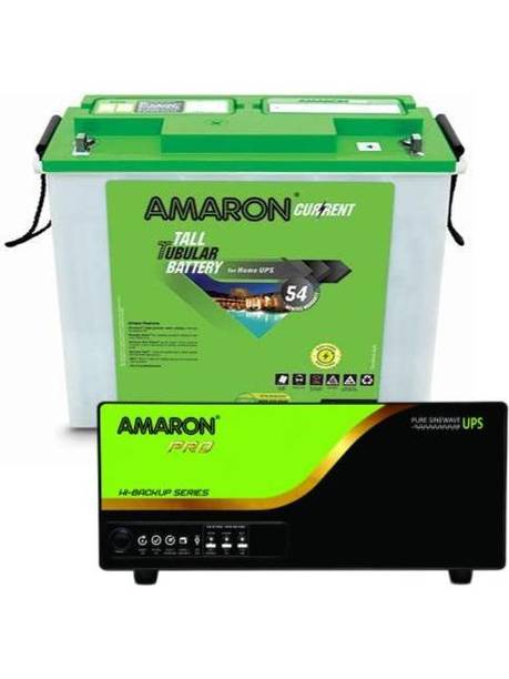 AMARON AAM-CR-AR200TT54) Battery And HB1000AP Inverter (AR200TT54+HB1000 AP) 54 Months Warranty Tubular Inverter Battery with 54 Months Warranty Pure Sine Wave Inverter