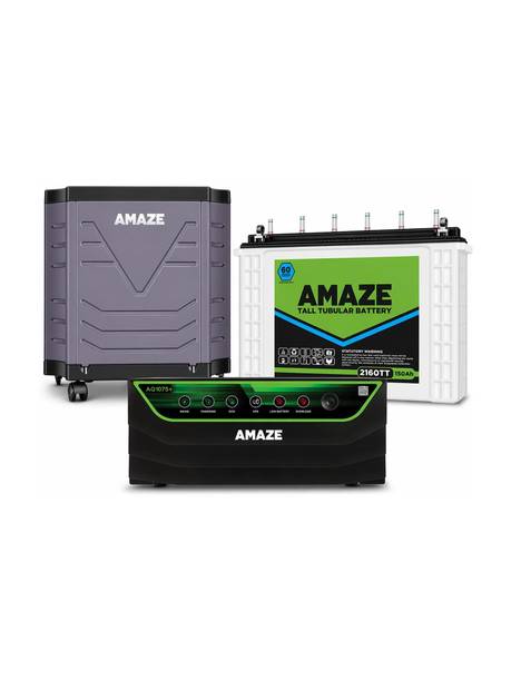 AMAZE AQ1075+ Inverter With 2160TT 150Ah Battery and Trolley AQ1075+ Inverter With 2160TT 150Ah Battery And Trolley with 3 Year Warranty Square Wave Inverter