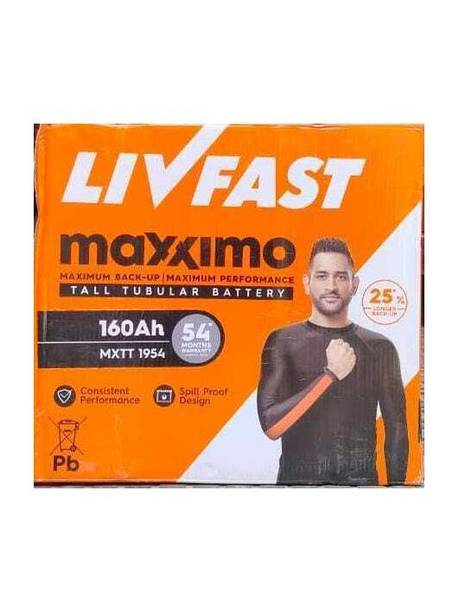 Livfast MXTT 1954 160Ah Tall Tubular Inverter Battery with 54 Months Warranty Pure Sine Wave Inverter