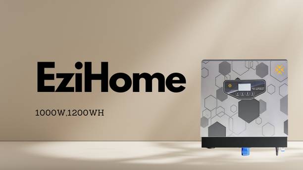 Ezinore 1000 VA 1000VA Inverter with Integrated 1280Wh Lithium Battery, 12yr Battery Life - with 24 Months Warranty Solar Compatible Pure Sine Wave Inverter