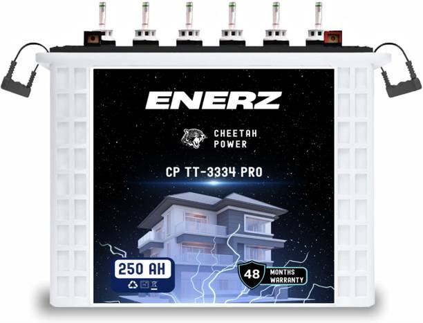 EnerZ | 250AH Tall Tubular C20 Battery Solar Compatible| 48 Months Warranty| Best For 250 AH CP TT-3334 PRO – 12V Tall Tubular Battery | Best with 600 VA to 2500 VA Pure Sine Wave Inverter