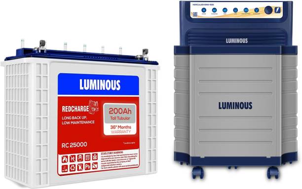 LUMINOUS Hercules 1500 Pure Sine Wave Inverter, RC 25000 200Ah Battery with Trolley Pure Sine Wave Inverter