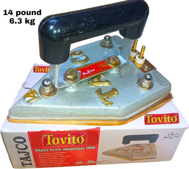 Tovito by Tajco 14 pound (6.5 kg) Commercial Manual Electric Brass Plate laundry iron box 800 W Dry Iron