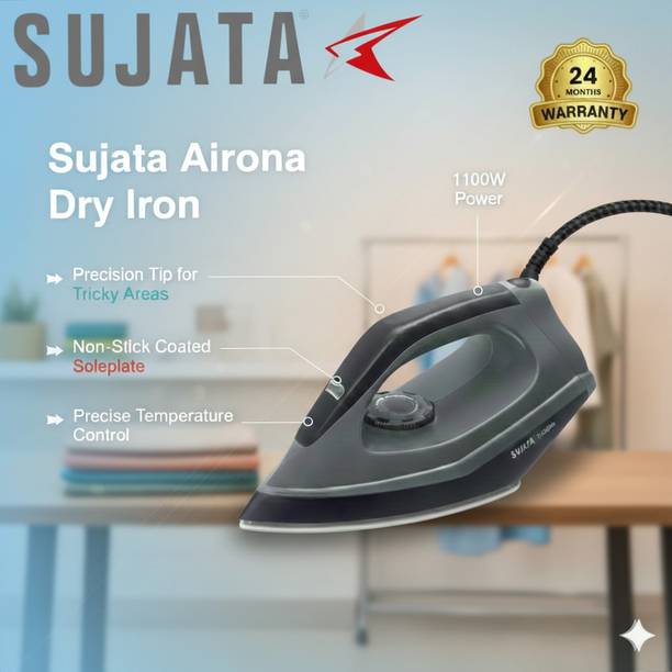 SUJATA by SUJATA Airona Heavy Weight Dry Iron ! Overheat Protection Thermal Fuse ! Shock-Proof 1150 W Dry Iron