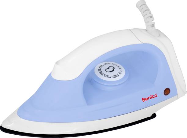 Benito Ferro 1000W Dry Iron| Greblon Non-Stick Soleplate | Shock-Proof Body | 1000 W Dry Iron Blue