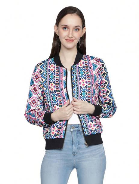 Women Geometric Print Bomber Jacket