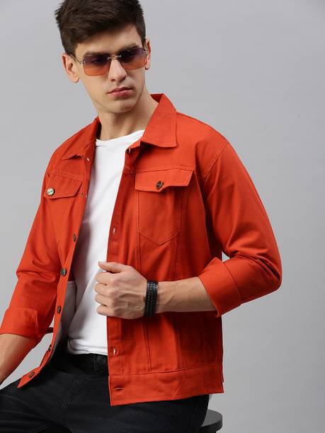 Orange colour denim jacket top
