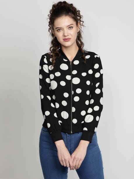American Crepe Floral Printed Black color Light Weight Jacket For Women Geometric Print Bomber Jacket