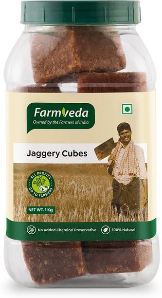 farmveda Jaggery Cubes - 1 Kg Natural Sweetener from Sugarcane Juice Iron Rich Cubes Jaggery