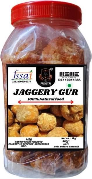 FRENUTRI Natural Chemical Free and No Preservatives | Whole Round Shape Gur Jaggery. 1 Kg Block Jaggery
