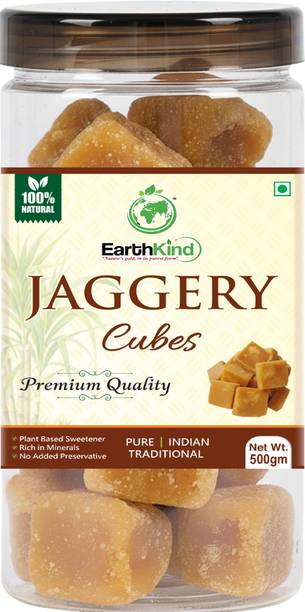 Earthkind Natural Jaggery Cubes 500g | Pure, Unrefined & Chemical-Free Sugarcane Gud Cubes Jaggery