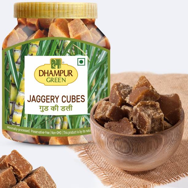 DHAMPUR GREEN Jaggery Cubes (Gur) | Wholesome & Healthy Sugar Substitute | No Added Sulfur Cubes Jaggery