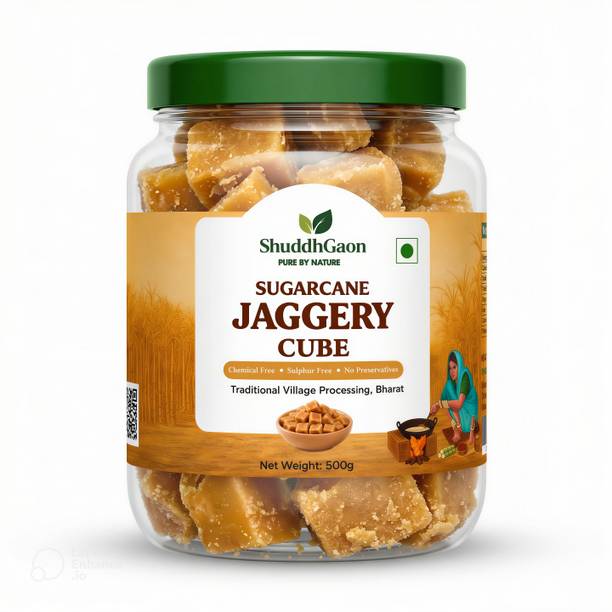 ShuddhGaon Jaggery Cube 500g | Desi Gud | Pure Sugarcane Gur | Chemical-Free Shakkar Cubes Jaggery
