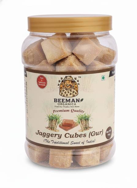 BEEMAN ORGANICA Organic Jaggery Cubes | Premium Gud 1kg | Chemical Free |Pure Traditional Sweet Cubes Jaggery