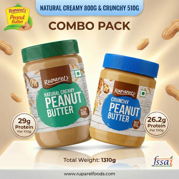 ruparel's NATURAL CREAMY 800G & CRUNCHY 510G PEANUT BUTTER COMBO PACK