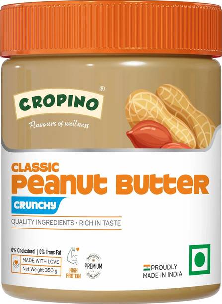 क्रोपिनो क्लासिक पीनट बटर क्रंची | रोस्टेड पीनट्स के साथ बनाया गया | ग्लूटेन फ्री | हाई प्रोटीन | कोलेस्ट्रॉल फ्री | नॉन GMO | खाने के लिए तैयार 350 g