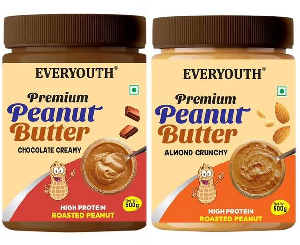 everyouth Premium Peanut Butter Chocolate Creamy & Almond Crunchy |26g Protein|