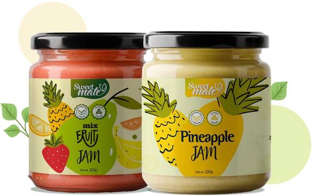 Sweetmate Sugar-Free MixFruits and Pineapple Jam Combo Pack, 100% Natural with Real Fruit