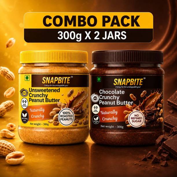 Snapbite Unsweetened & Chocolate Crunchy Peanut Butter Combo | High Protein |
