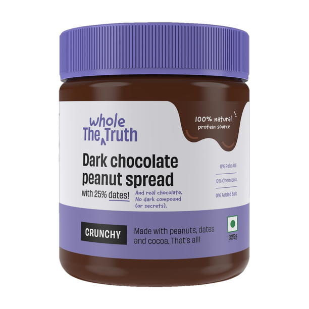 The Whole Truth Dark Chocolate Peanut Butter - Crunchy | No Added Sugar | High Protein