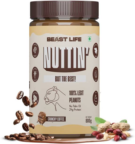 BeastLife Crunchy Coffee Peanut Butter- Non-GMO Nut Butter, 100% Peanuts, High Protein