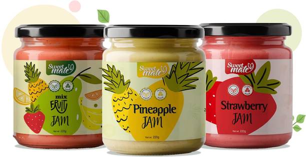 Sweetmate Sugar-Free Strawberry, MixFruits, Pineapple Jam Combo Pack - 100% Natural