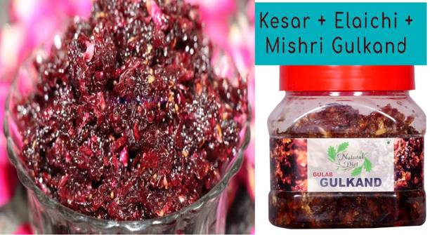 Natural Diet Damask Rose Gulkand Gulab Gulkand with Kesar & Elaichi Fresh Homemade Handmade