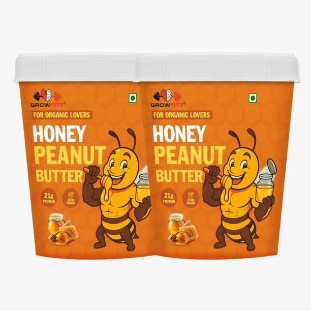 Growfitz Honey Peanut Butter 400g | High Protein 21g | Made with Roasted Peanuts & Honey