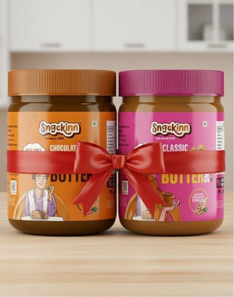 snackinn Peanut Butter Combo Pack Chocolate Crunchy & Classic Smooth|2Jars 1KG Each