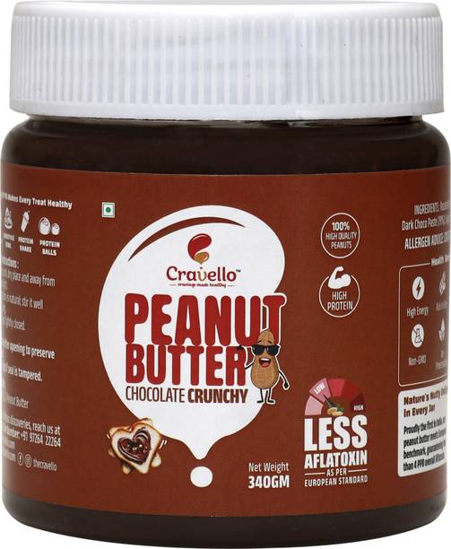 Cravello Chocolate Crunchy Peanut Butter 340g | 30% Protein, Gluten, Cholesterol Free