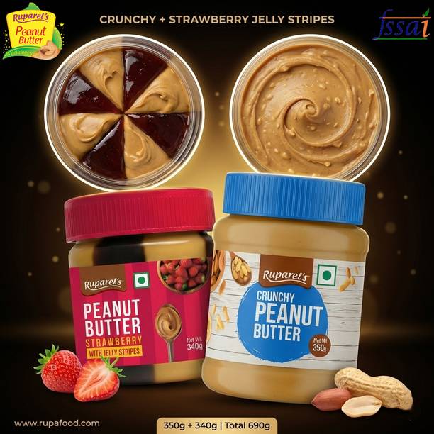ruparel's Peanut Butter Combo Pack Crunchy 350g & Strawberry Jelly Stripes 340g Creamy jam