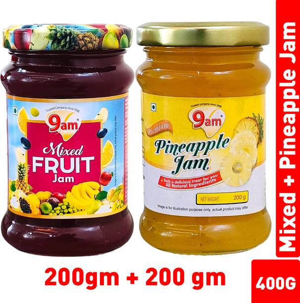 9am Real Mixed Fruit Jam & Pineapple Jam Bundle - 200g Each - Sweet & Fruity Spreads