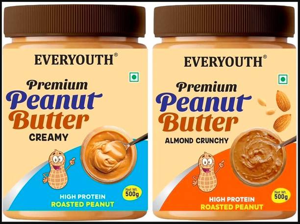 everyouth Peanut Butter Creamy & Almond Crunchy|26g Protein|