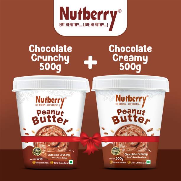 Nutberry Peanut Butter Chocolate Crunchy 500gm + Chocolate Creamy 500gm