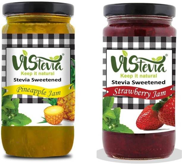 Vistevia Sugar Free Combo of Pineapple & Strawberry Jam - Pack of 2 (400g x 2)