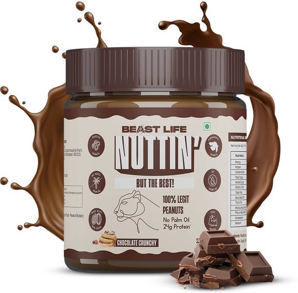 BeastLife Chocolate Peanut Butter Crunchy- Non-GMO Nut Butter, 100% Peanuts, High Protein
