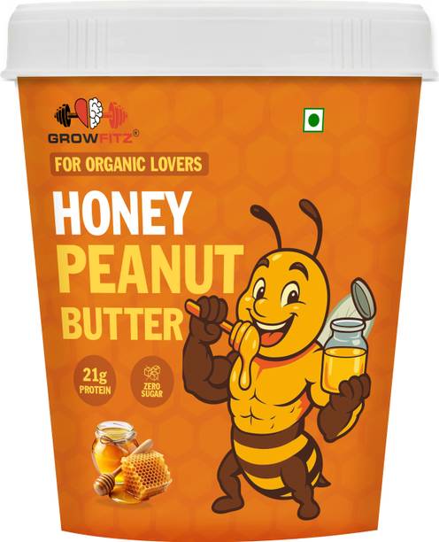 Growfitz Honey Peanut Butter 400g | High Protein 21g | Made with Roasted Peanuts & Honey