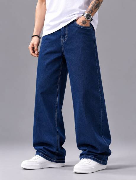 Men Baggy Fit Mid Rise Blue Jeans