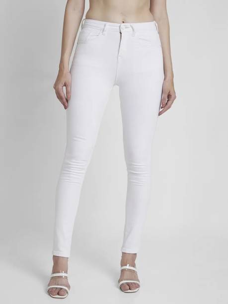 Women Skinny Mid Rise White Jeans