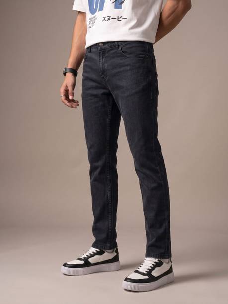 Glitchez Men Slim Mid Rise Black Jeans