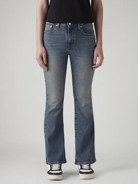 Women Flared High Rise Blue Jeans