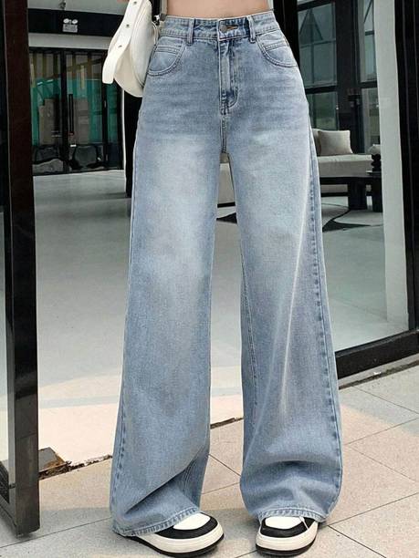 Women Loose Fit High Rise Light Blue Jeans
