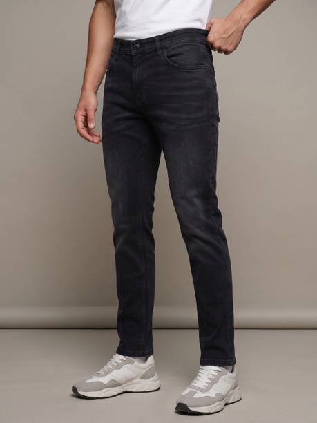 Glitchez Men Slim Mid Rise Black Jeans
