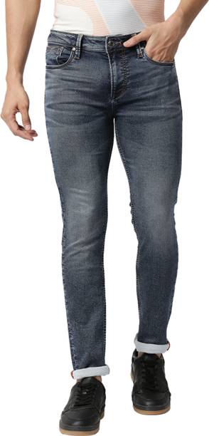 Men Slim Mid Rise Dark Blue Jeans