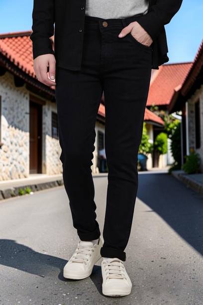 Men Slim Mid Rise Black Jeans